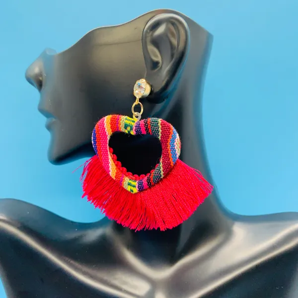 Heart Fabric Tassel Earrings
