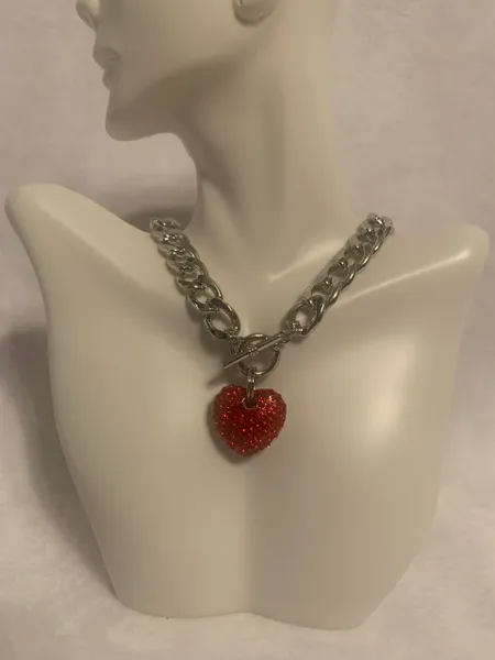 Rhinestone Heart Toggle Necklace