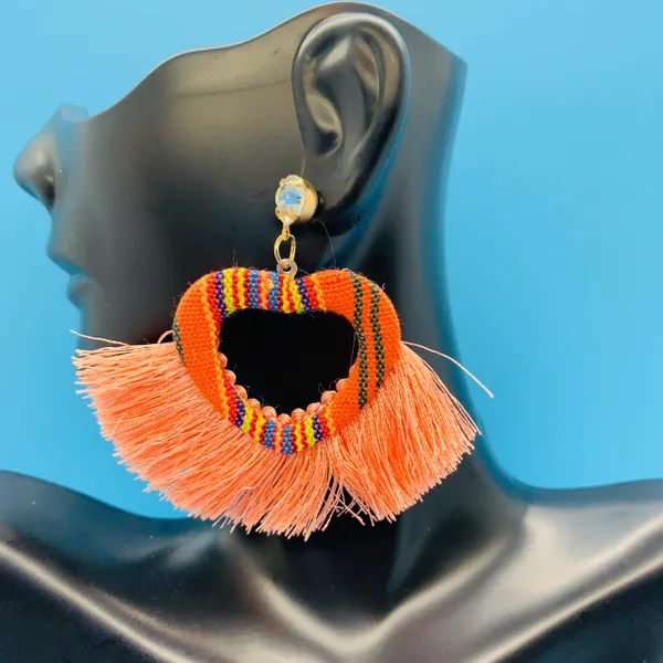 Heart Fabric Tassel Earrings