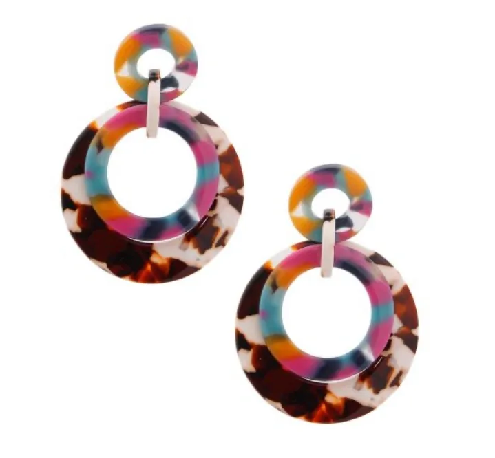Rainbow Marbled Ring Earrings