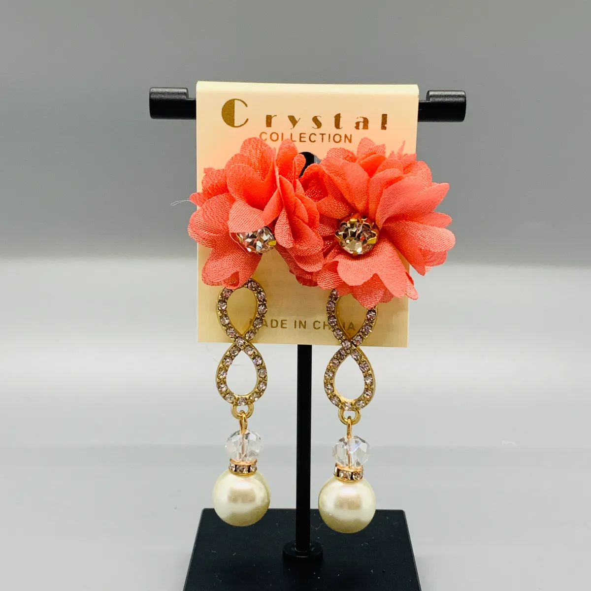 Pearl Rhinestone Flower Earrings