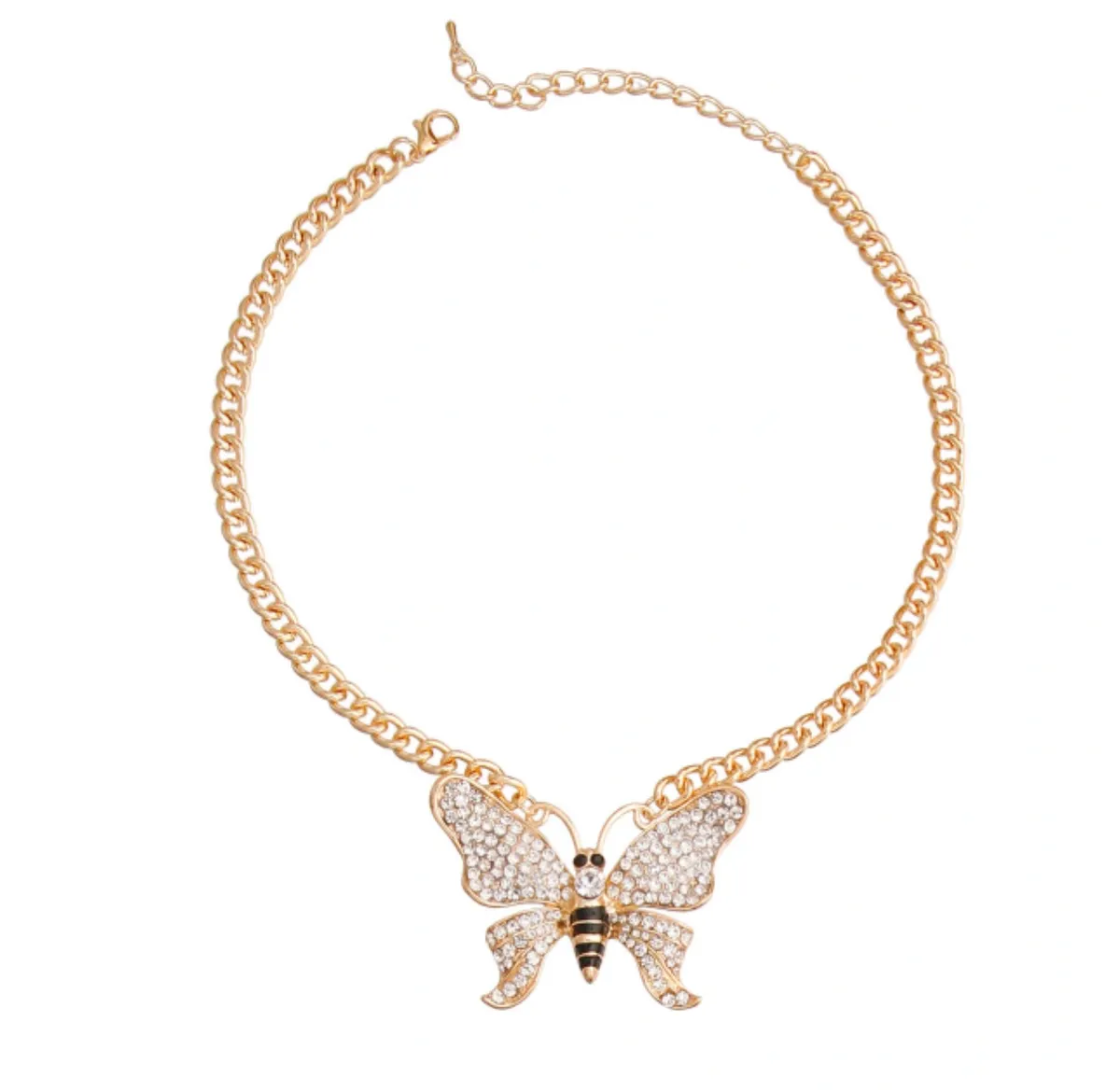 Rhinestone Butterfly Chain Necklace