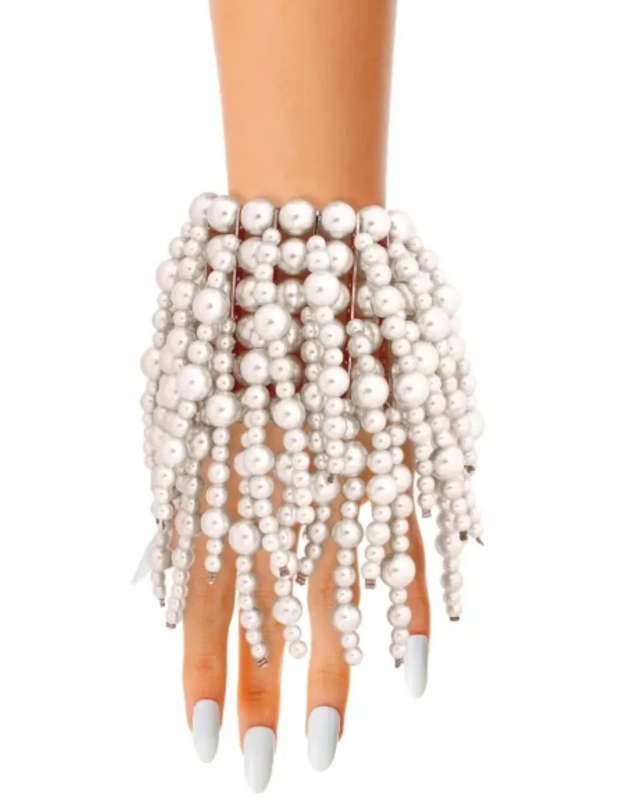 White Dripping Pearl Fringe Bracelet