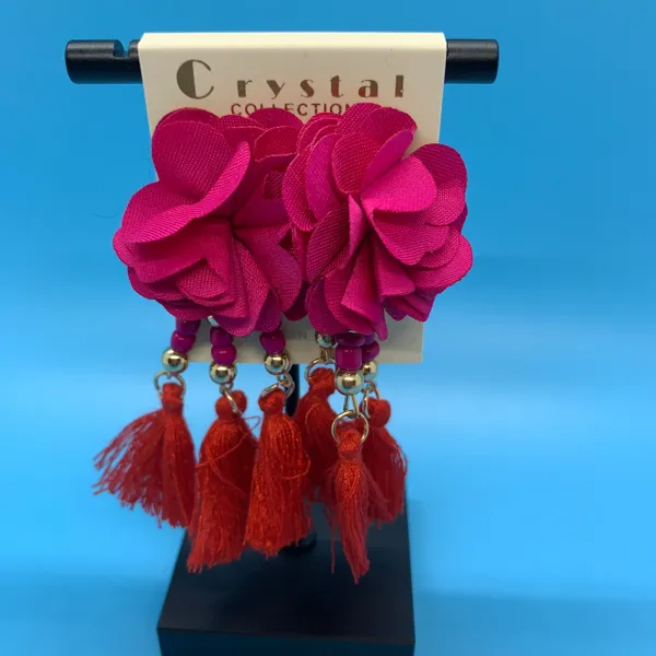 Fabric Flower Tassel Earrings