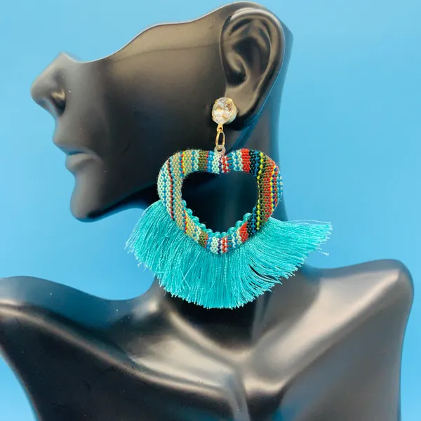 Heart Fabric Tassel Earrings