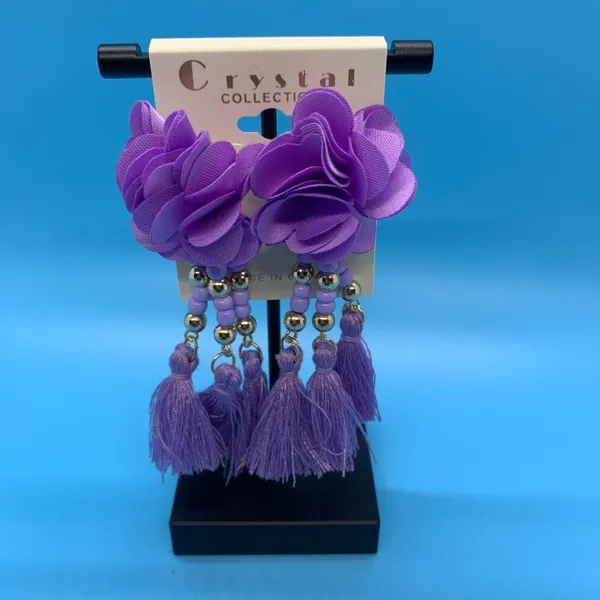 Fabric Flower Tassel Earrings