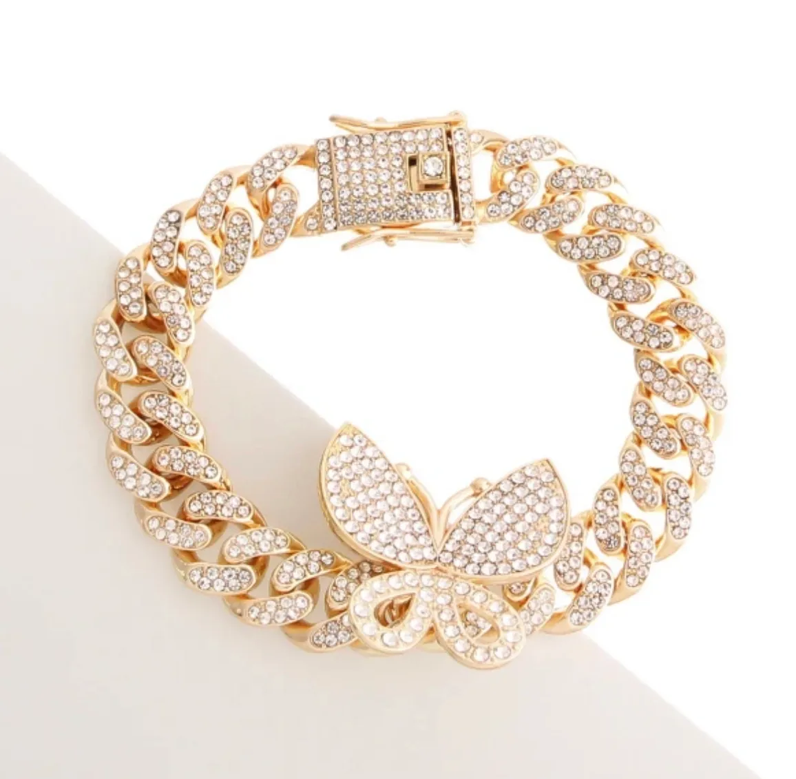 Iced Necklace, Earrings & Bracelet Butterfly Cuban Set