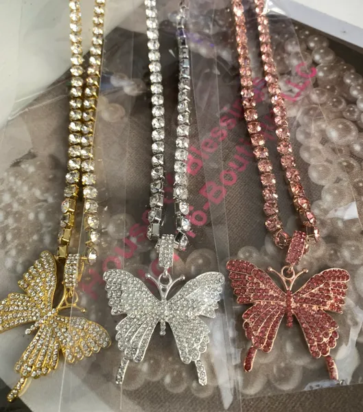 Rhinestone Butterfly Tennis Chain Necklace