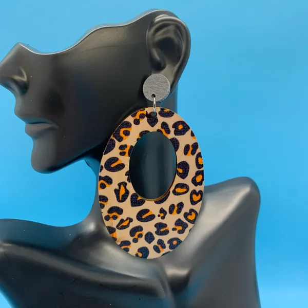 Long Cheetah Wood Earrings