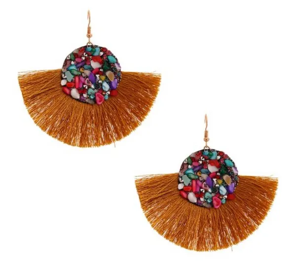 Mosaic Bead Fan Tassel Earrings