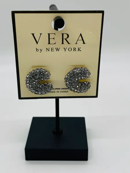 Initials Rhinestone Silver Studs Earrings