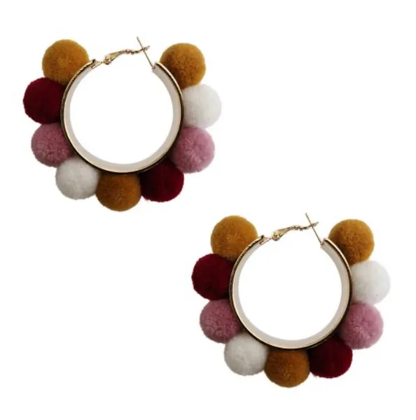 Pom Pom Ball Hoop Earrings