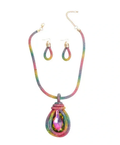 Rainbow Rhinestone Teardrop Cord Necklace