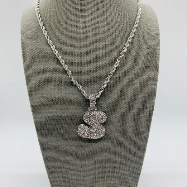 Initials Rhinestone Silver Necklace