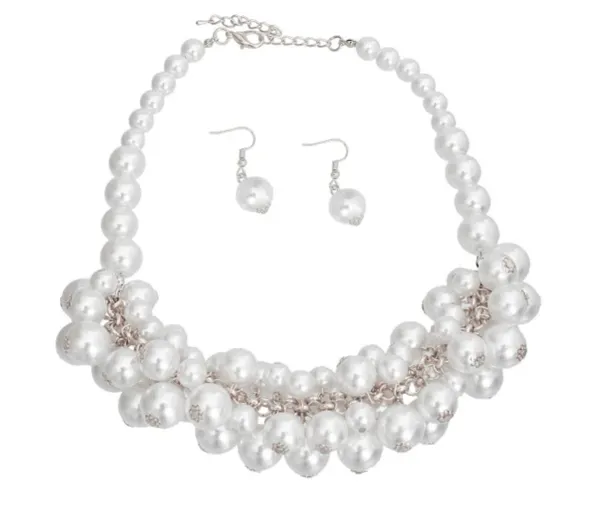 Pearl Bead 5 Strand Necklace and Bracelet Set