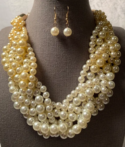 Cream Pearl Graduated Braid Necklace