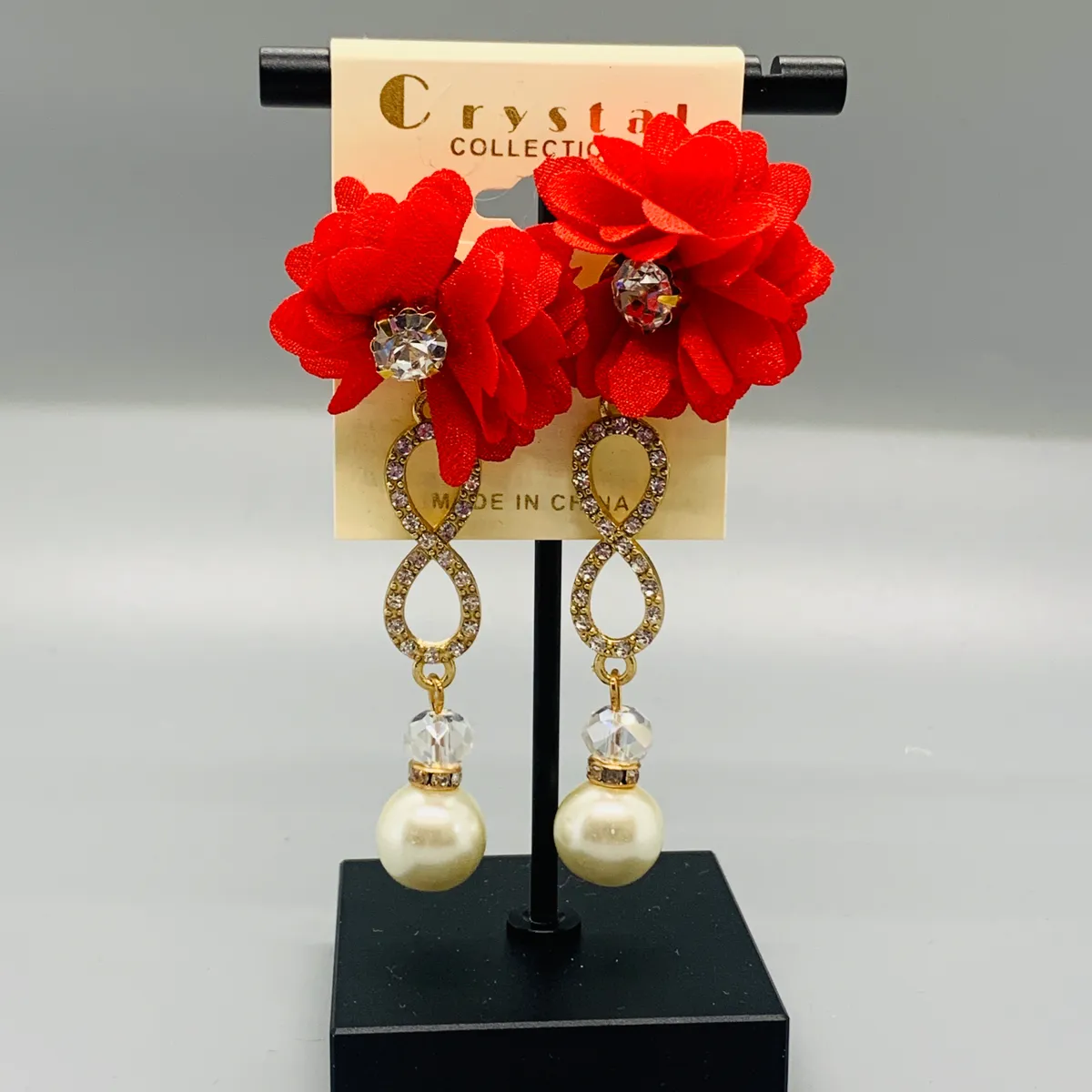 Pearl Rhinestone Flower Earrings