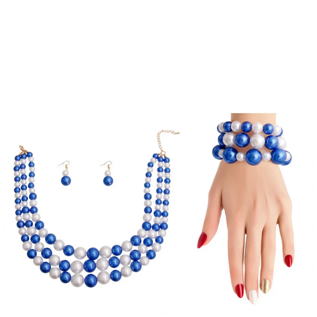 Pearl Bead 5 Strand Necklace and Bracelet Set