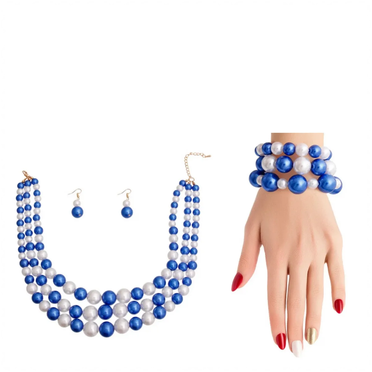 Pearl Bead 5 Strand Necklace and Bracelet Set