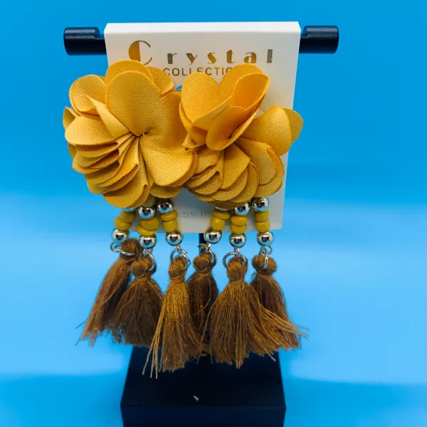 Fabric Flower Tassel Earrings