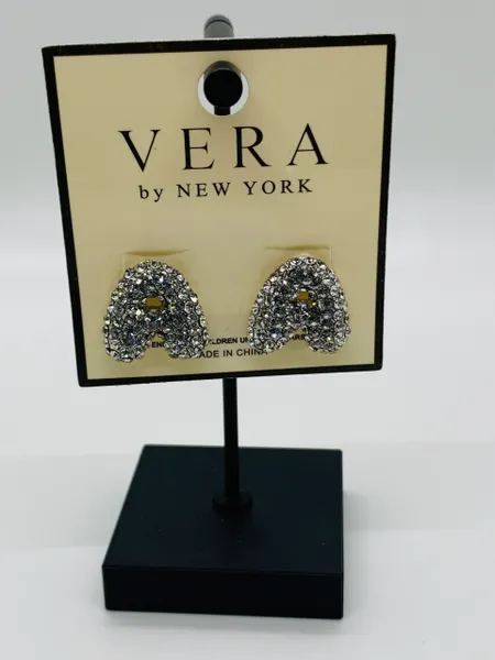 Initials Rhinestone Silver Studs Earrings