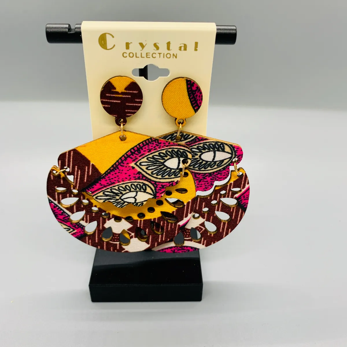Wooden Tribal Round Earrings