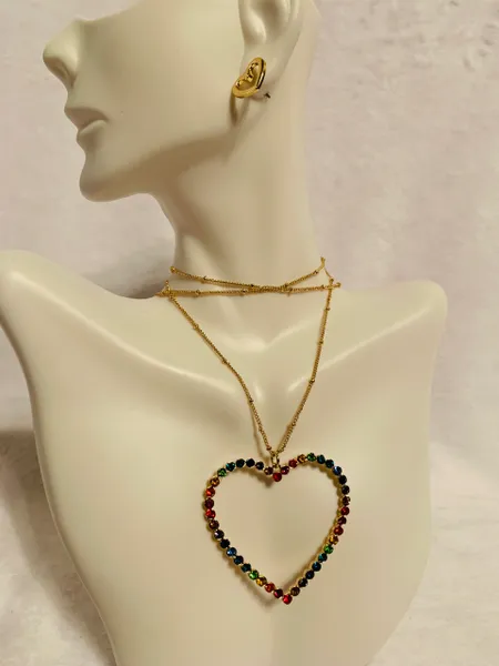 Long Rainbow Rhinestone Heart Set