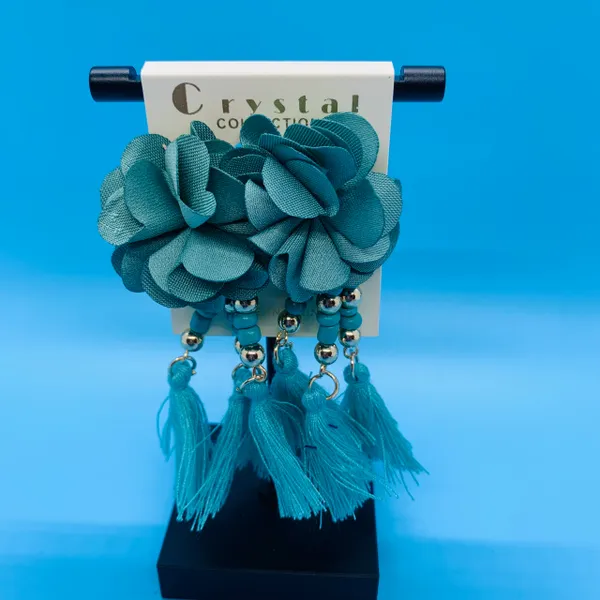 Fabric Flower Tassel Earrings
