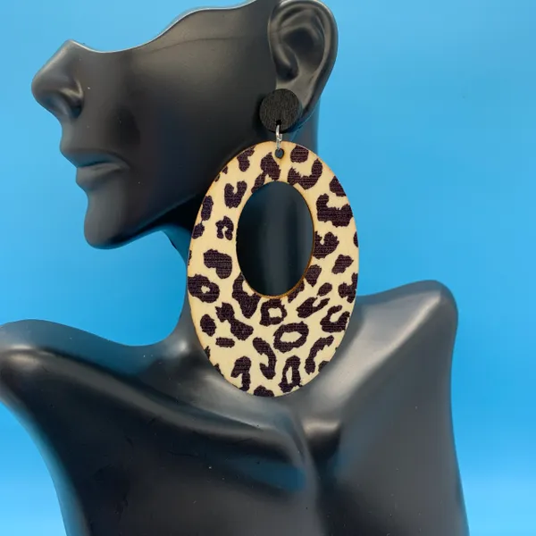 Long Cheetah Wood Earrings