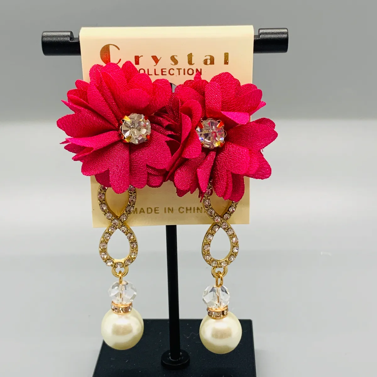 Pearl Rhinestone Flower Earrings