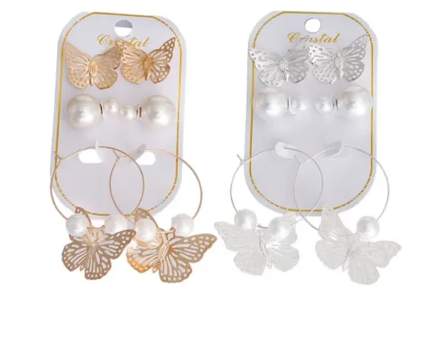 Pearl Butterfly 3 pcs Earring Set