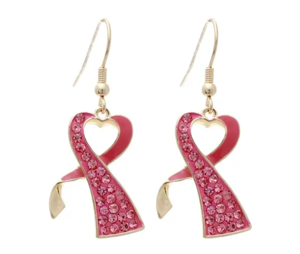 Gold & Pink Ribbon Earrings